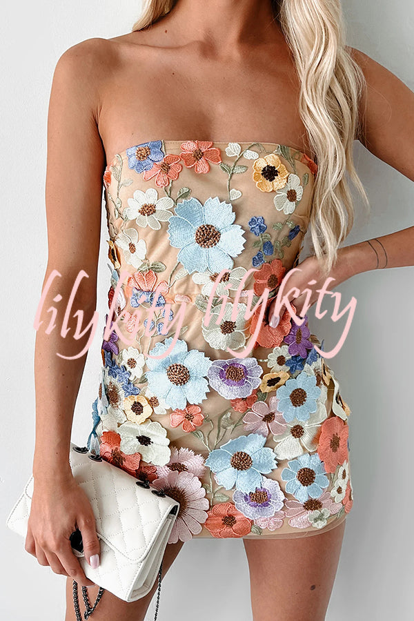 Sexy Embroidered Floral Appliqu¨¦ Off Shoulder Mini Dress