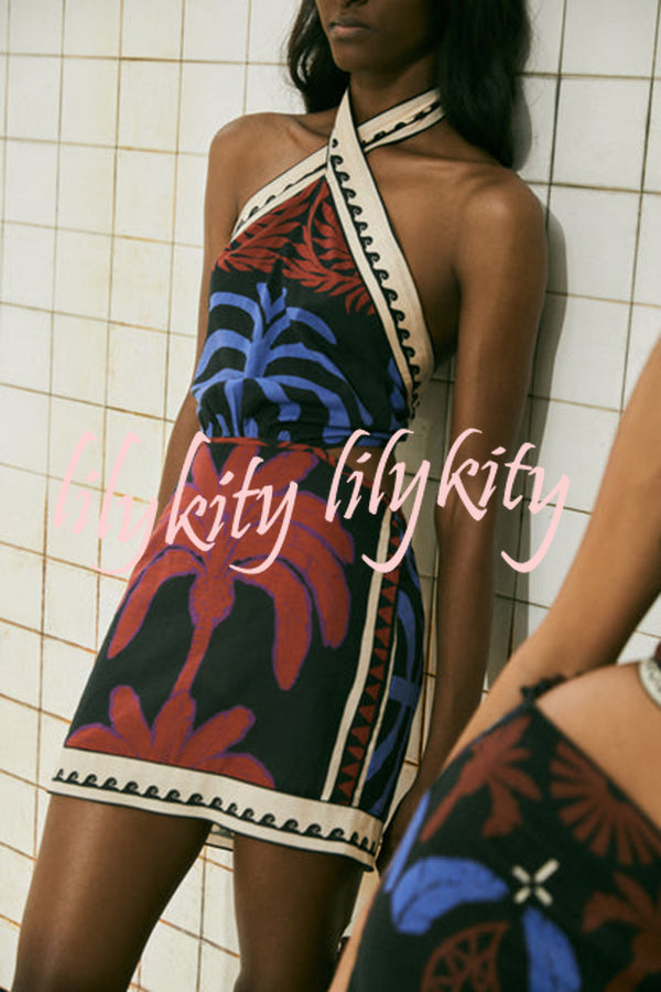 Unique Printed Sexy Halterneck Resort Beach Mini Dress