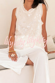 Fashionable Sequined Round Neck Sleeveless Loose Vest