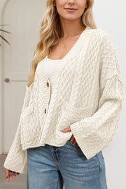 Solid Color Loose V-neck Long-sleeved Casual Pocket Knitted Cardigan