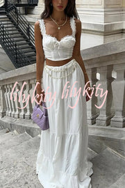 Fashionable Suspender Slim-fit Top and Elastic Waist Stitching Elegant Maxi Skirt Set