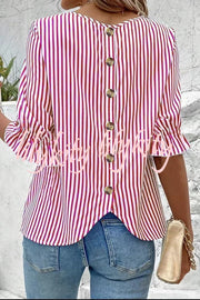 Fashionable Striped Printed Button Half Sleeve Casual Shirt