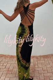 Summer Adventures Tie-dye Print Back Lace-up Stretch Maxi Dress