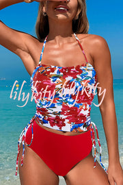 Unique Print High Waist Tie-Stretch Two-Piece Bikini Swimsuit