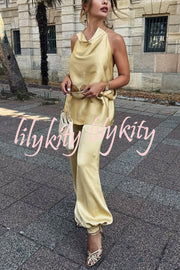 Satin Solid Color Loose Backless Casual Top