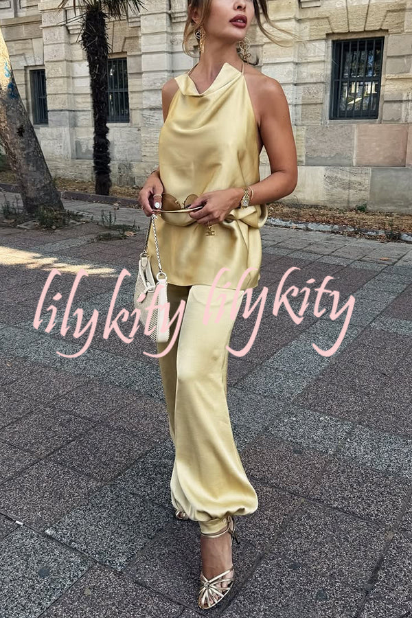 Satin Solid Color Loose Backless Casual Top