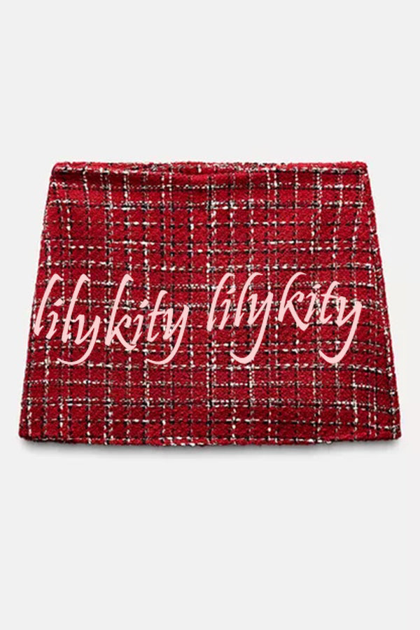 Fashionable Tweed Plaid Texture Casual Mini Skirt