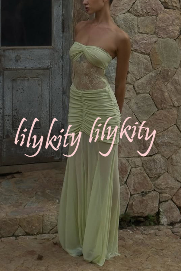 Fashion Lace Splicing Sexy Sleeveless Off-shoulder Slim Maxi Dress