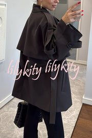 Modern Urban Dropped Shoulder Strap Button Detail Belted Lapel Loose Trench Coat