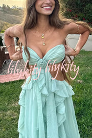Gorgeous Vacation Halter Rose Detail Cut Out Ruffles Backless Maxi Dress