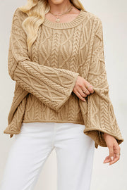 Solid Color Cable Knit Loose Long-sleeved Casual Sweater