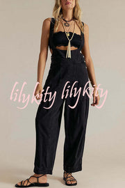 Fashionable Casual Side Pocket Button Loose Denim Overalls