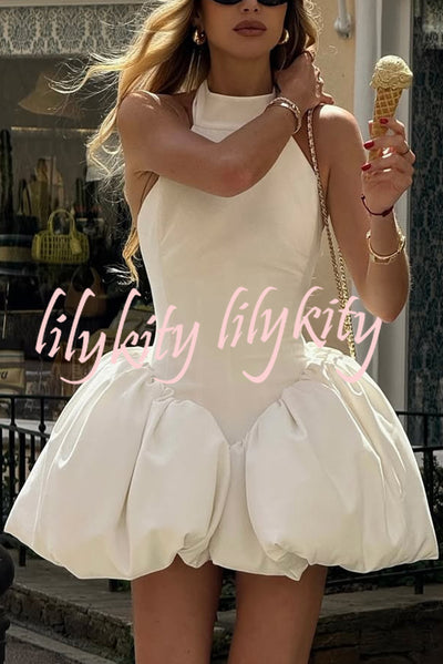 Fashionable Temperament Halter Backless Slim Mini Puffy Dress