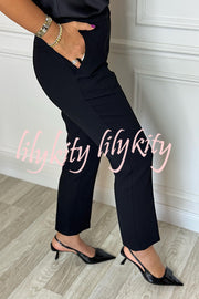 Social Time High Rise Elastic Zipper Waist Pocket Straight-leg Pants