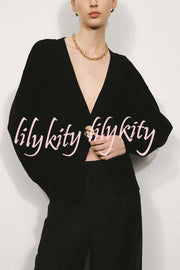 Only Yours Knit Metal Leaf Shape Button Lantern Sleeve Relaxed Cardigan