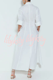 Newtown Wide Sleeve Pocketed Umbrella Hem Shirt Maxi Dress