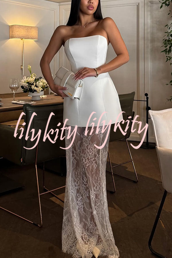 Start The Party Bandeau Top and Lace Elastic Waist Maxi Skirt Set