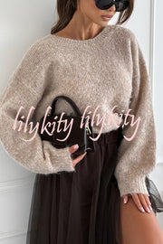 Gisella Knit Back Slit Leopard Print Bow Design Long Sleeve Relaxed Sweater