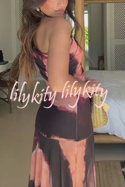 Unique Printed Off-the-shoulder Waisted Holiday Maxi Dress