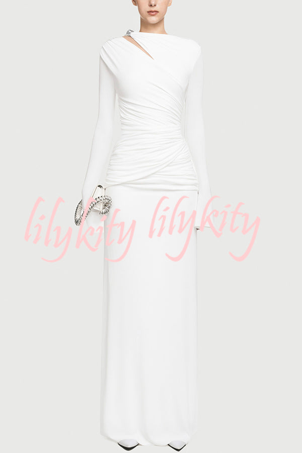 Stylish Long-sleeved Slim-fit Pleated Elegant Maxi Dress