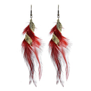 Vintage chain tassel bohemian feather earrings