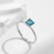 Classic Solitaire Cushion Cut Paraiba Tourmaline Sterling Silver Engagement Ring