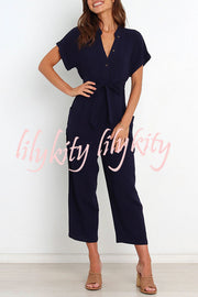 Something about Her Pocketed Button Straight Leg Jumpsuit