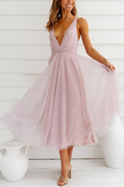 Feeling Romantic V Neck Tulle Midi Dress