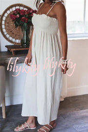 Elegant Solid Color High Waist Linen Blend Suspender Pleated Jumpsuit