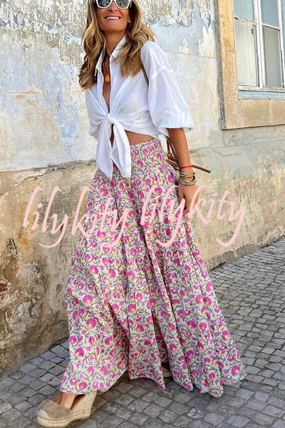 Plan for Paradise Floral Smocked Waist Maxi Skirt