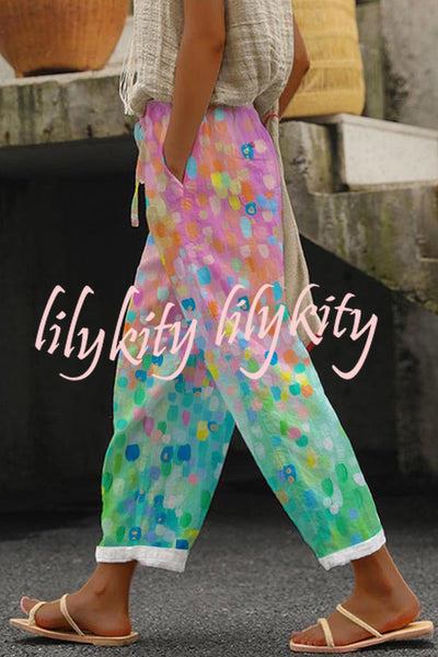 Casual Unique Printed Button Pocket Pants