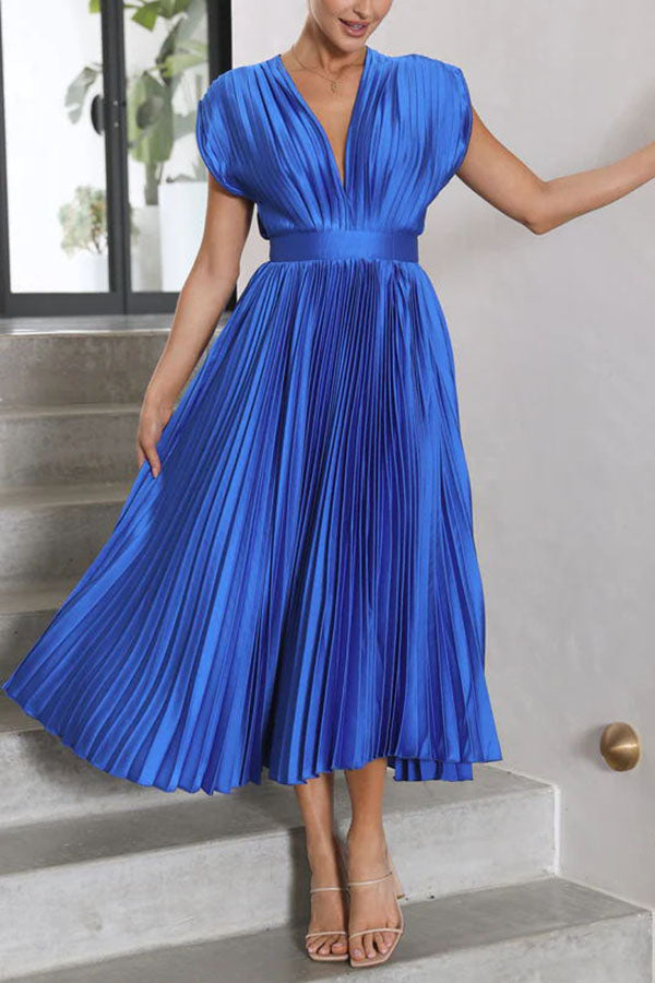 Hello Gorgeous Satin Pleated Midi Dress