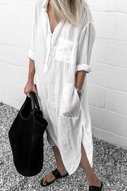 Siren Button Lapel Irregular Hem Shirt Dress