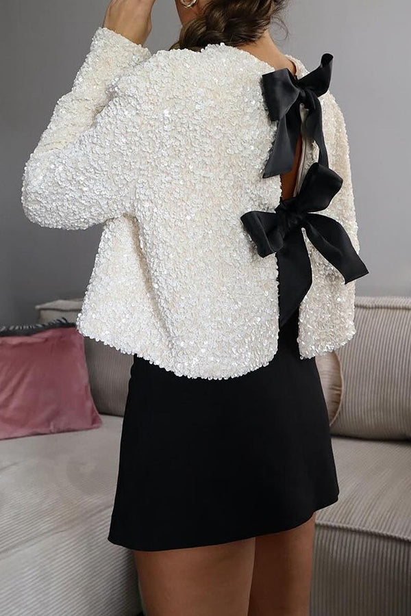 Two Ways To Celebrate Tie-front Bow Sequined Jacket