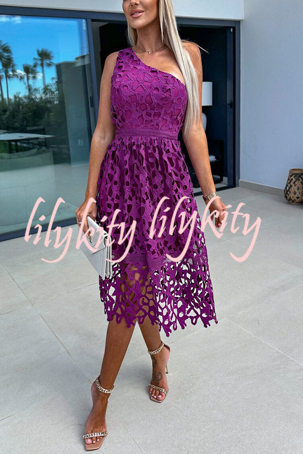 Perfect Moments One Shoulder Crochet Lace Midi Dress