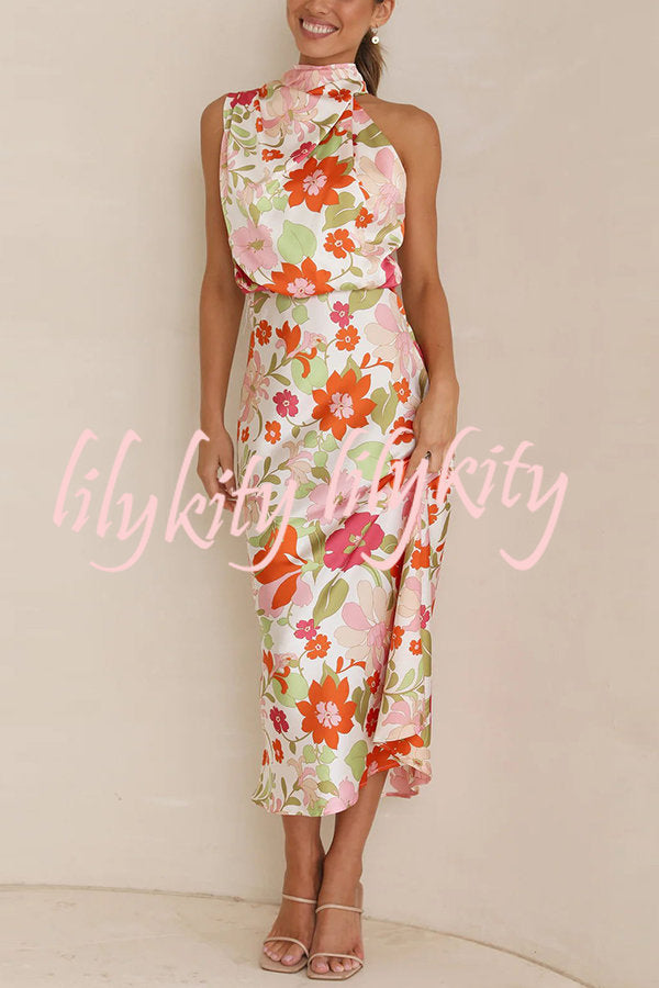 Fascinating Day Floral Halter Neck Elastic Waist Maxi Dress