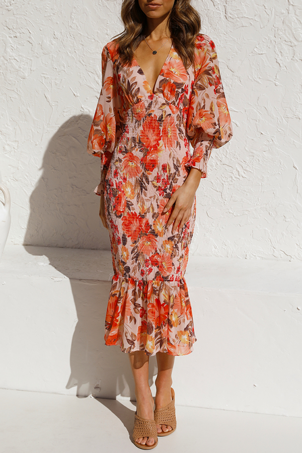 Latisha Floral Smocked Waist Midi Dress