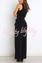 In Vogue Belted Pocketed Wide Leg Pants