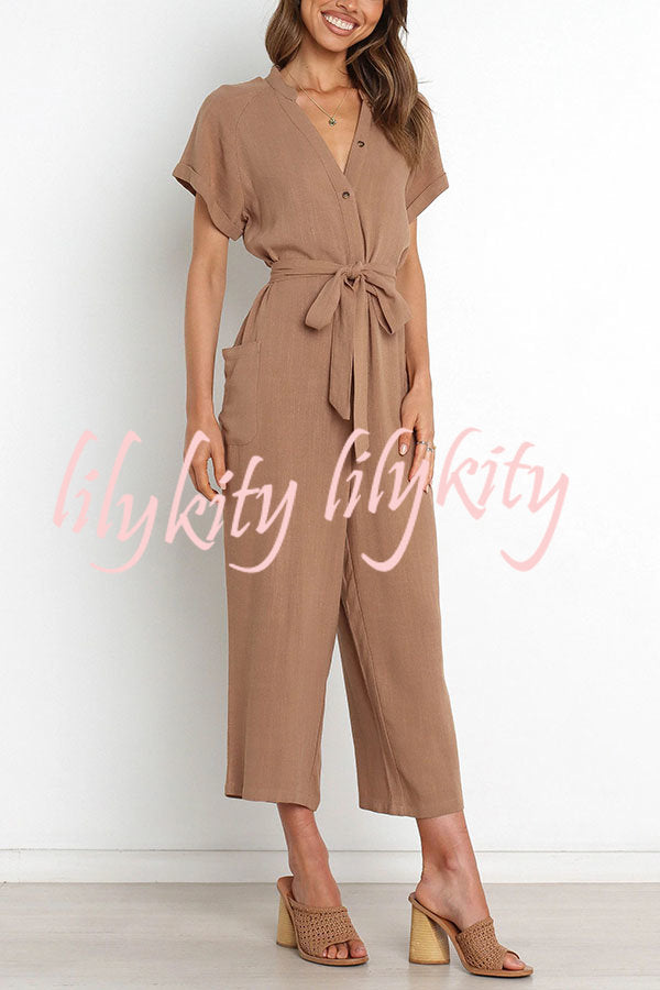 Something about Her Pocketed Button Straight Leg Jumpsuit