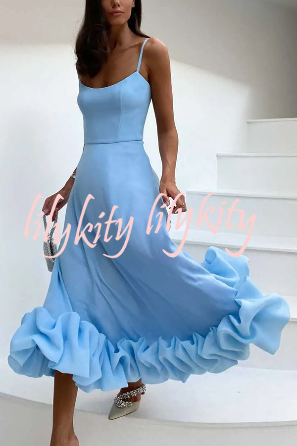 Midnight Girl Flounce Bustier Banquet Party Midi Dress