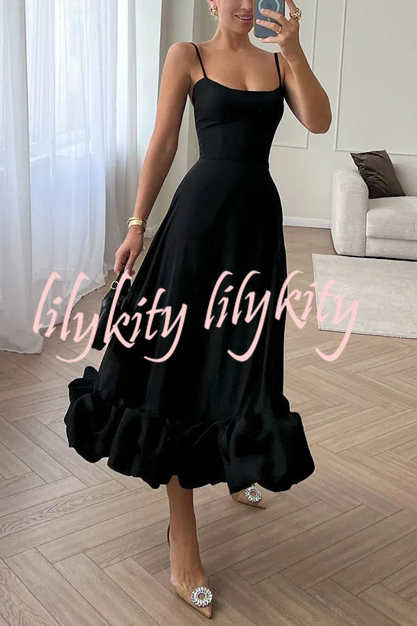 Midnight Girl Flounce Bustier Banquet Party Midi Dress