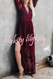 Fairy Air Fluttering V-neck See-through Lace Dress