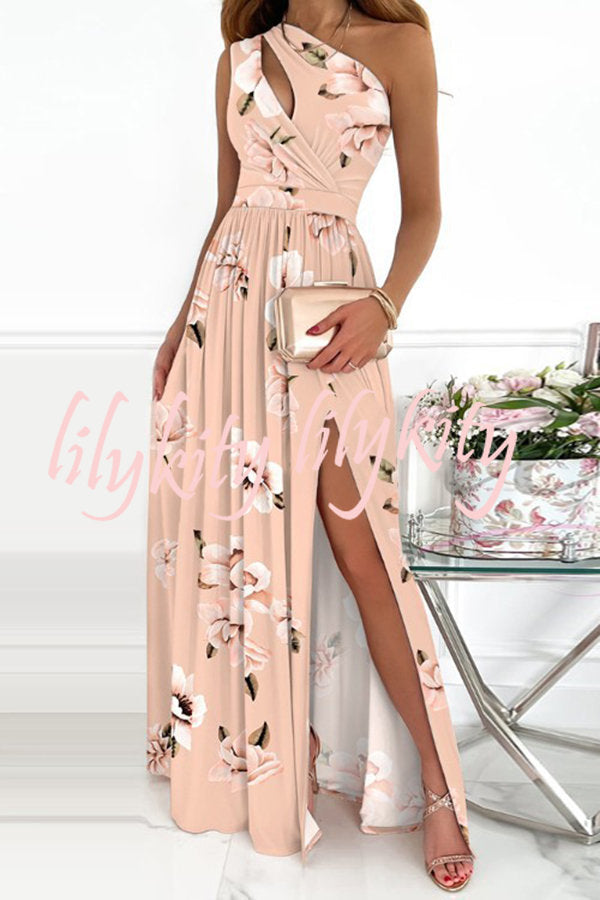 Jolie Floral One Shoulder Cutout Slit Maxi Dress