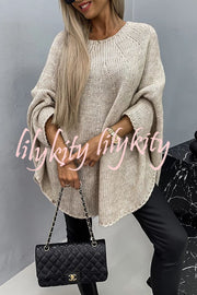 Remember Me Knit Crew Neck Poncho Loose Sweater