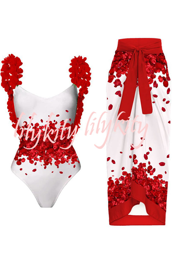 Floral Print Halter Swimsuit and Lace Up Floral Print Skirt