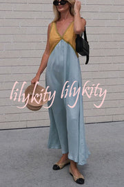 Perfect for Summer Weddings Satin Contrast Colour Relaxed Maxi Dress