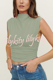 Tyra Mock Neck Gathered Sides Crop Top