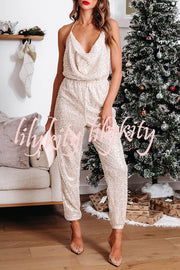 Cheers To Me Sequin Halter Elastic Waist Jumpsuit