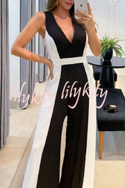 Black and White Classic Colorblock Wide Leg Jumpsuit