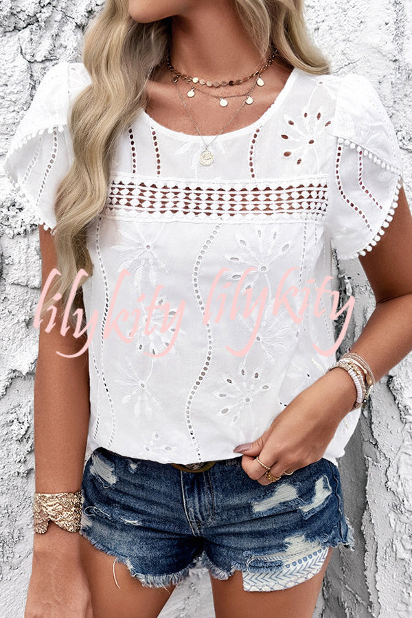 Stunning Cutout Jacquard Short Sleeve Top